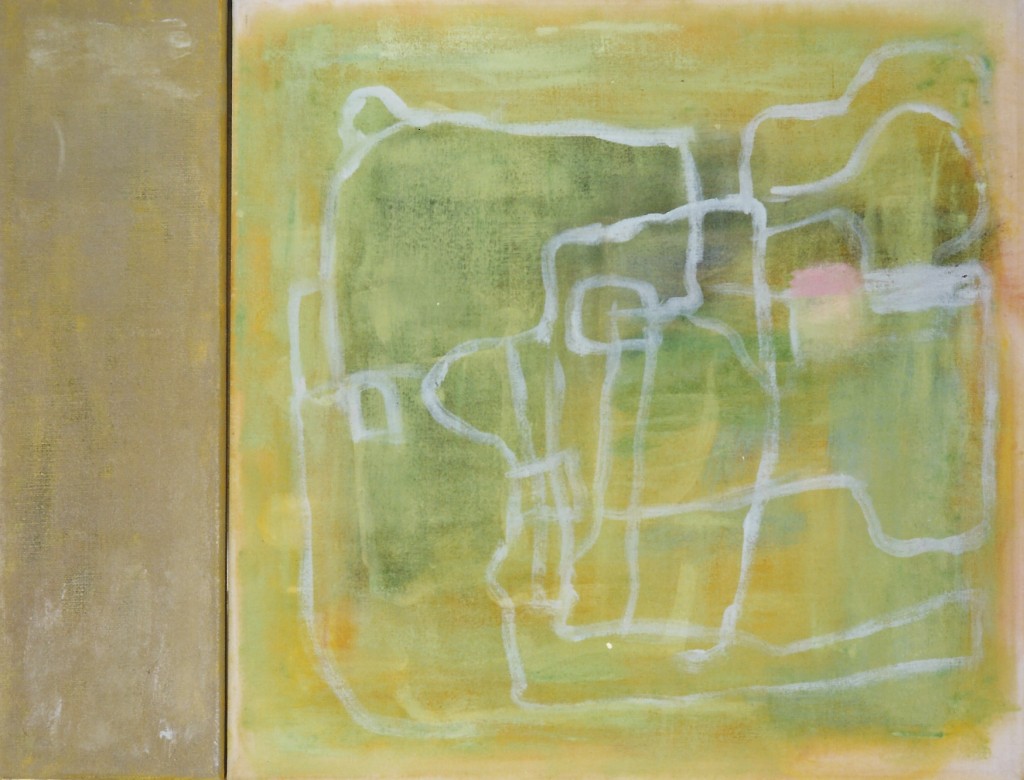 'longing home' olieverf/transparant doek 45 x 13 / 45 x 45 cm 1997